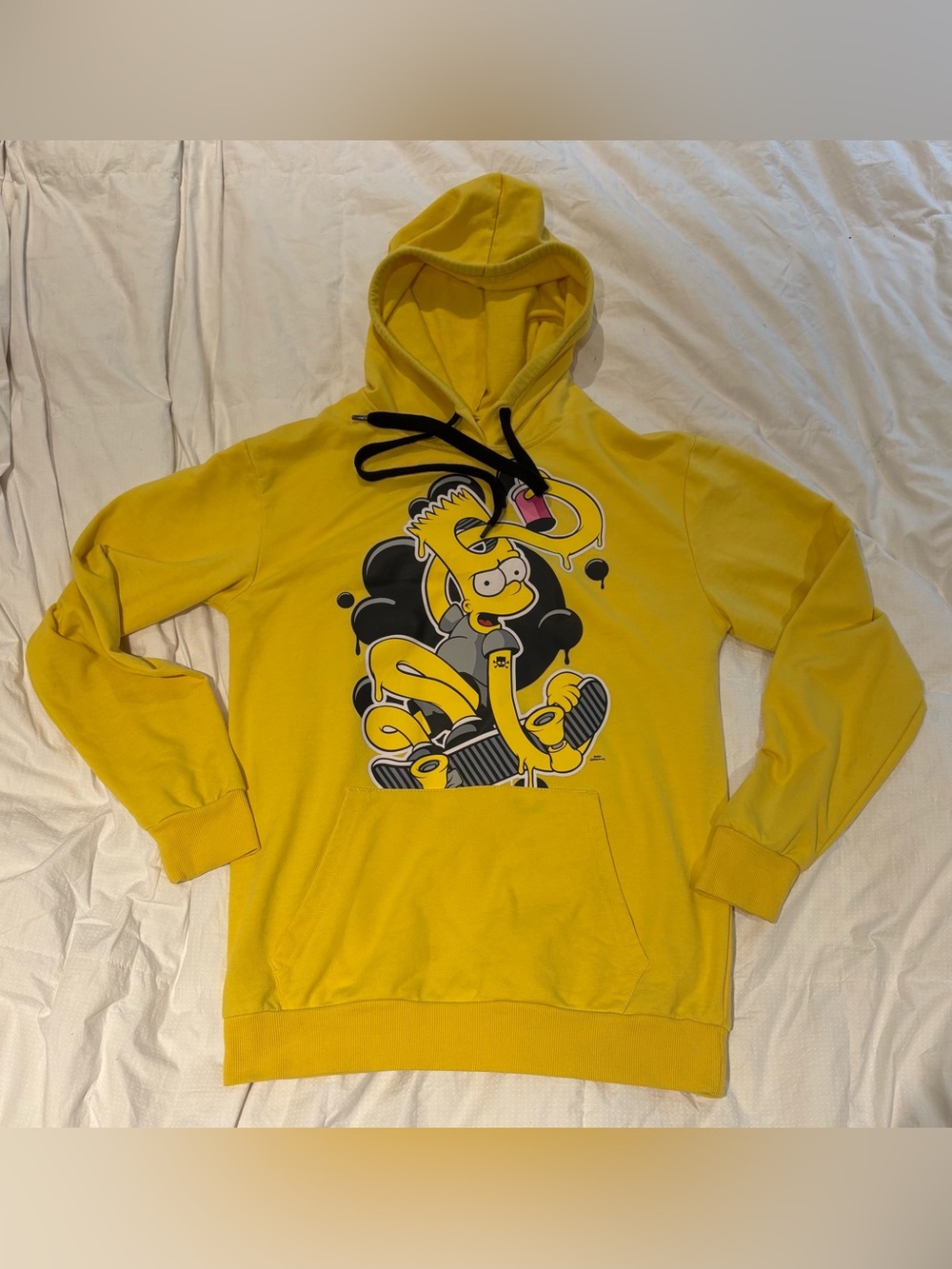 The Simpsons Bart Skateboarding Hoodie Yellow Eat My Shorts Licensed Small Y2K